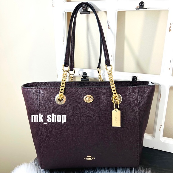 COACH Turnlock Chain Tote Bag Oxblood - Picture 4 of 13